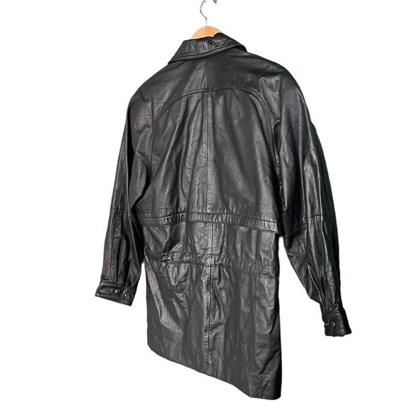 Vintage 90s Wilsons Leather Black Drawstring Anorak Jacket Women’s Size Medium - Picture 6 of 10